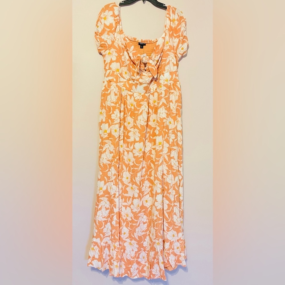 Torrid Floral Orange and White Dress plus size maxi 1X